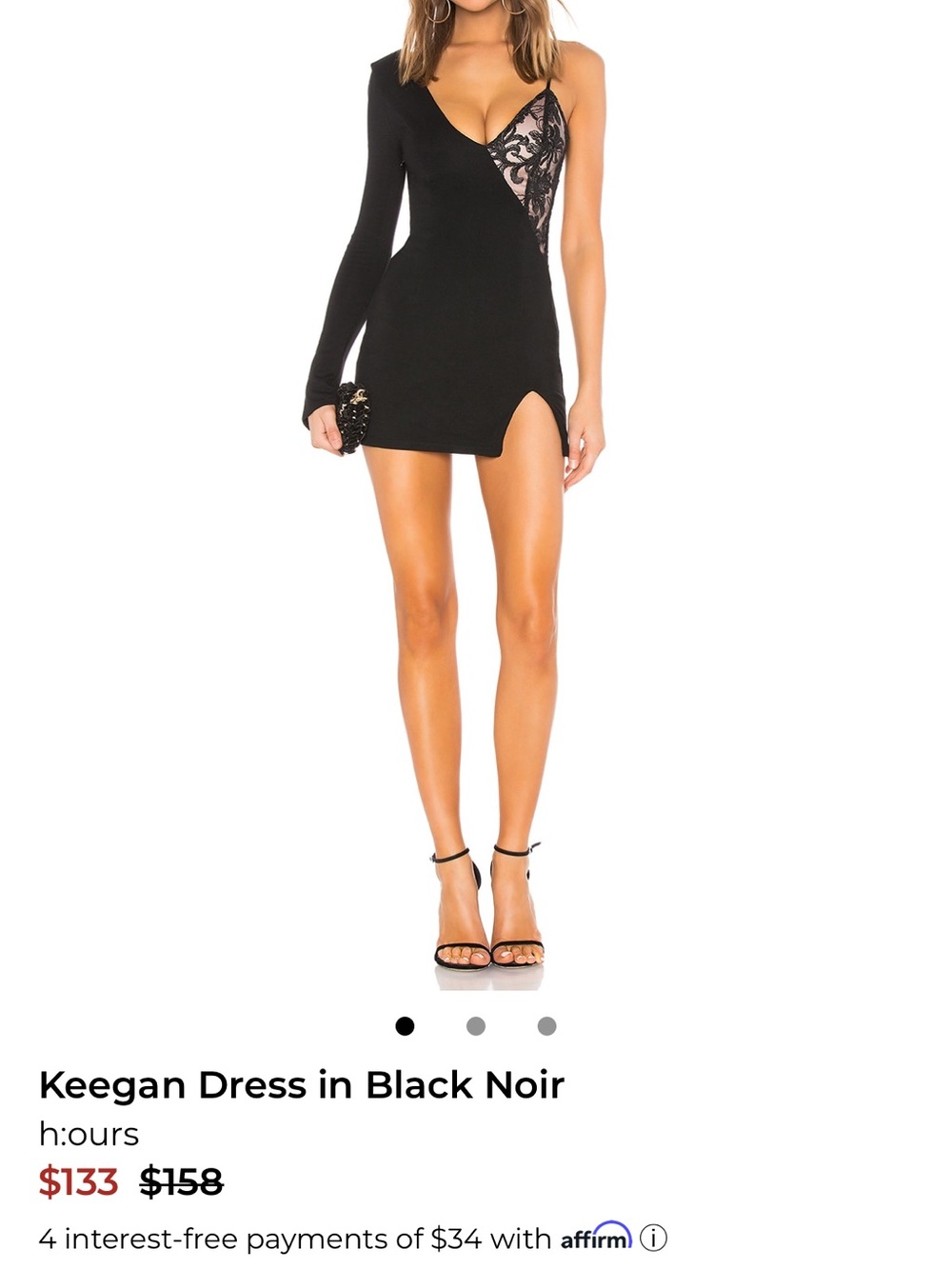 h:ours Keegan Asymmetrical One-Shoulder Black Mini Dress with Lace Panel